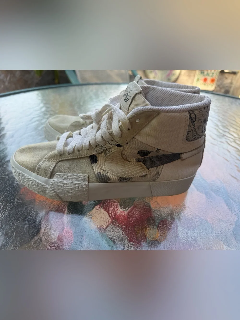 Nike Women’s High-Top Sneakers in Light Beige with Bandana Print